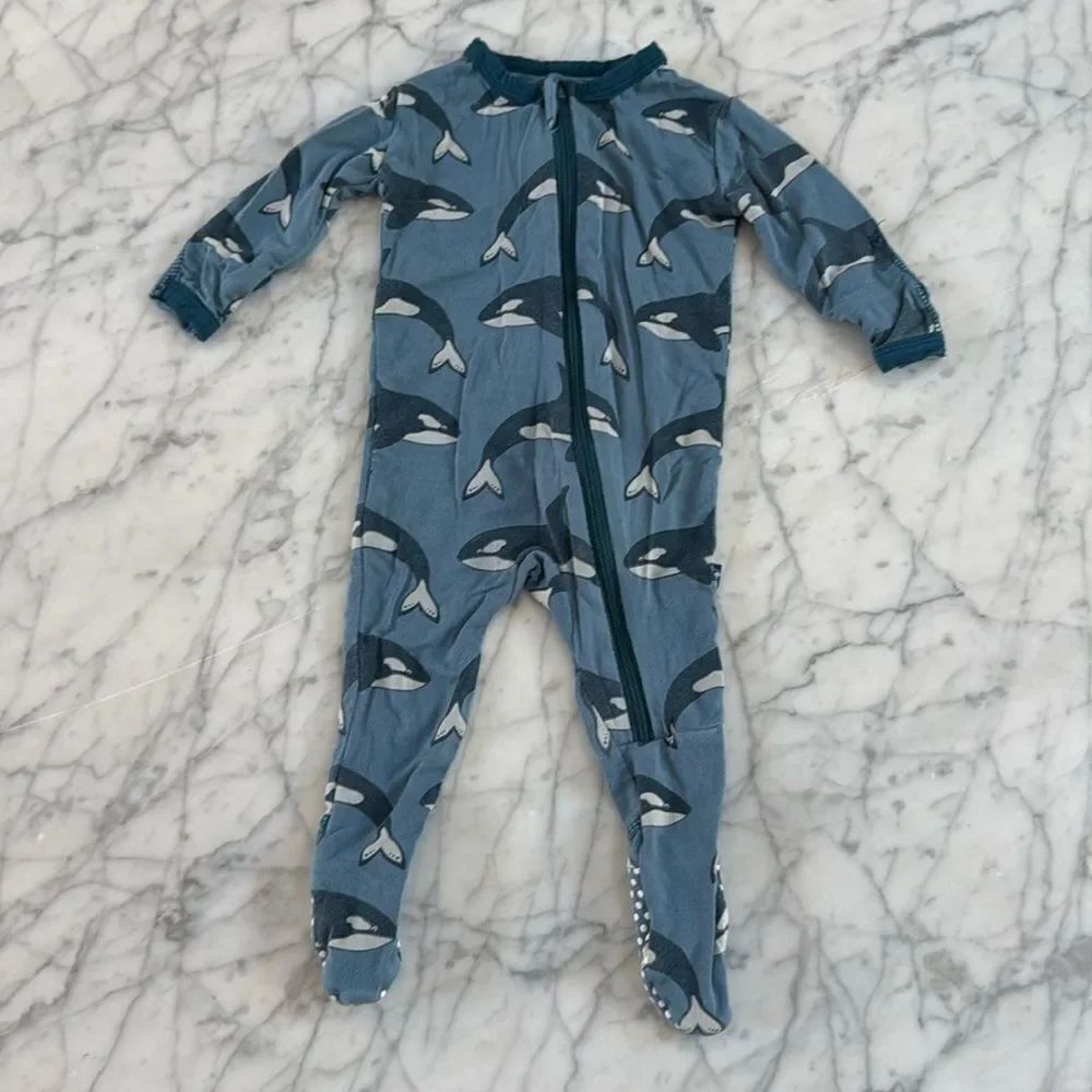 Kickee Pants Blue Moon Orca Footie Sz 0-3 Mo